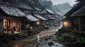 premium photo a village in the rain