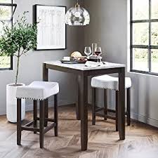 Top rated upholstered dining benches. Amazon Com Nathan James Viktor 3 Piece Dining Set Heigh Kitchen Counter Pub Or Breakfast Table With Marble Top And Fabric Wood Base Seat Gray Dark Brown Table Chair Sets