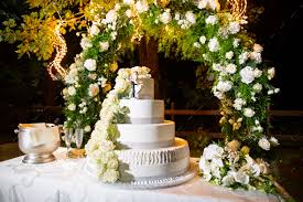 large wedding cake arranged on a table
