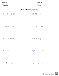 Pre Algebra Worksheets Equations