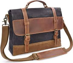 genuine leather waxed canvas briefcase