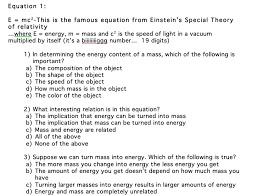 Solved Equation 1 E Mc2 This Is The