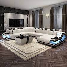 Leather Furniture Sofa Sets With Led Lights