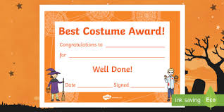Best Costume Award Halloween Certificate