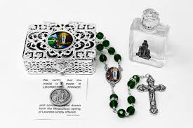 green lourdes rosary water gift set