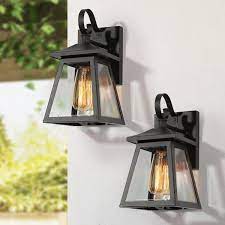 Uolfin Farmhouse Black Outdoor Wall Sconce 1 Light Modern Outdoor Lantern Sconce Light With Clear Glass Shade 2 Pack