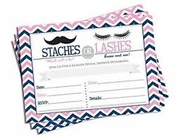 Details About New 50 Gender Reveal Invitations Staches Or Lashes 5x7 Baby Shower Ships Free