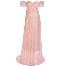 Enine Photography Maternity Dress Off Shoulder Lace Long Dress Pregnant Wedding Dress Peach Pink Medium
