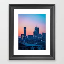 boston skyline sunset framed art print