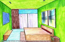 drawing one point perspective bedroom