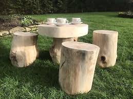 Rustic Wood Log Garden Table And Stools