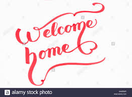 Welcome Home Creative Brush Lettering In Red Color Stock Photo