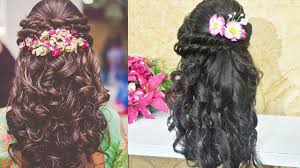 Side bangs and a pouf add all the drama and it's the one hairdo that'll go if you're going for a traditional look for your wedding reception there's probably no better hairstyle than a floral bun. Curly Prom Hairstyle For Long Medium Hair Indian Wedding Hairstyle Youtube