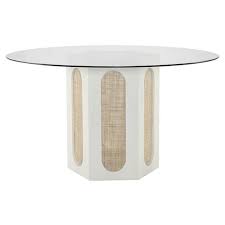White Wood Natural Rattan Dining Table