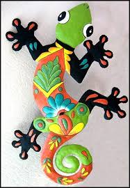 gecko wall hanging hand painted metal