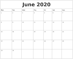 June 2020 Free Printable Calendar Templates