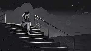грустная девушка сидит на лестнице ночью, грустные депрессивные картинки,  депрессия, грустный фон картинки и Фото для бесплатной загрузки