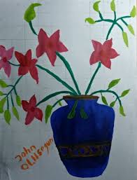 painting flower inside vase with