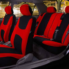 Fh Group Light And Breezy Fabric 21 In X 21 In X 2 In Full Set Seat Covers With Steering Wheel Cover And 4 Seat Belt Pads Red