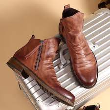 Купить Оригинальные кожаные ботинки Мужская осенняя обувь Мужские кожаные  повседневные ботинки Мужские удобные нескользящие ботинки на шнуровке | Joom