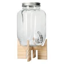 Glass Jar Drink Dispenser With Wooden