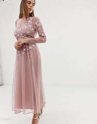 Asos Design Long Sleeve Embroidered Midi Dress Pink Ceneo Pl