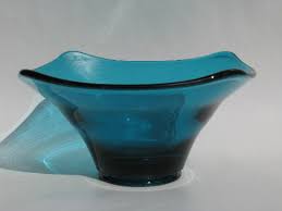 Mid Century Vintage Aqua Blue Art Glass