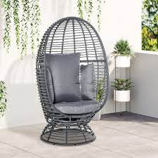 Outsunny Outdoor Egg Chair Rattan Wicker 360 Degree Swivel Round Basket Chair With Cushion Grey