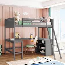 Athmile Gray Full Size Loft Bed With