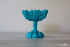 Antique Turquoise Milk Glass Candy Dish