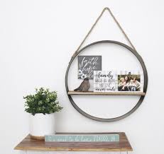 Round Metal And Wood Wall Shelf Rope
