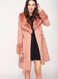 Faux Fur Cuff And Collar Coat Pink
