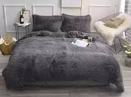 Plush Fluffy Grey Bed Set Made To