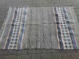 hand block printed woven cotton carpet