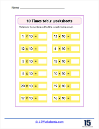 10 times tables worksheets 15