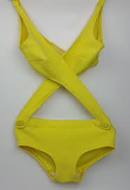 Vintage Swimsuit Bill Blass For Roxanne Yellow Crisscross
