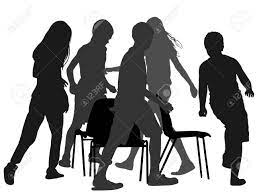 Musical chairs is a traditional game that, for several generations, has remained a popular choice for kids parties. Children Playing Music Chair Game Vector Silhouette Illustration Royalty Free Cliparts Vectors And Stock Illustration Image 78581954