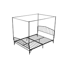Urtr Black Metal Frame Queen Size Detachable Canopy Bed Frame Platform Bed With Headboard Foot Board And Metal Slats