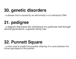 30 Genetic Disorders 31 Pedigree 32 Punnett Square