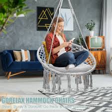 hanging macrame hammock chair with