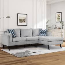 nestfair 85 in w light gray square arm linen upholstered l shaped 3 seater sofa couch with 2 pillows