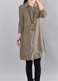 Next day delivery & free returns available. Elegant Army Green Linen Knee Dress Loose Fitting Cotton Shirt Dresses Soolinen