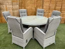 Latte Round Rattan Dining Set With 6