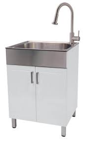 White laundry tub cabinet with stainless steel sink. Tuscany 24 W X 21 1 4 D White Cabinet Stainless Steel Laundry Utility Sink With Faucet At Menards