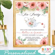 Pink Floral Tea Party Baby Shower Invitations D463 Baby Printables