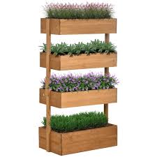 Outsunny Vertical Garden Planter Wooden 4 Tier Planter Box Self Draining With Non Woven Fabric For Outdoor Flowers Vegetables Herbs