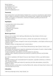 Entry Level Resume Summary  Executive Administrative Assistant Resume Sample clinicalneuropsychology us