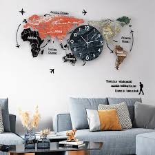 Modern Large World Map Wall Clock Home