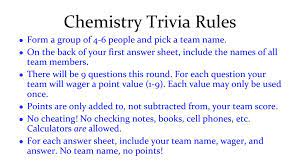 Some of the most fun and most interesting chemistry facts include: Chemistry Trivia Monday Ppt Download
