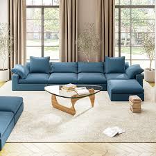 L Shape Modular Sectional Sofa With Ottoman 5 Seater Modular Sofa Upholstered Cushion Lounge Couch For Apartment Living Room Blue Size 2 Corner 2